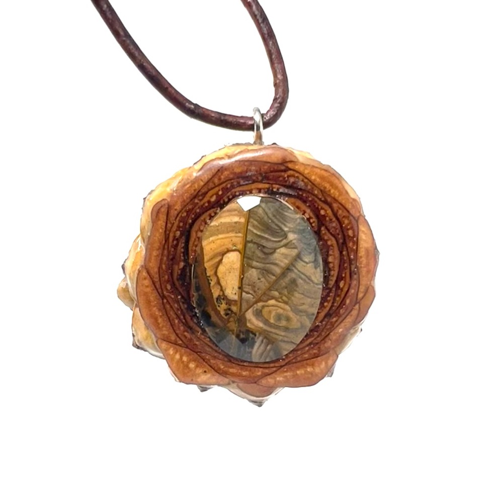 Pinecone Pendant Necklace with Rose Cut Biggs Gemstone